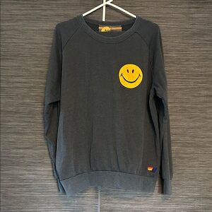 Aviator Nation Women’s Gray Sweatshirt with Yellow Smiley face